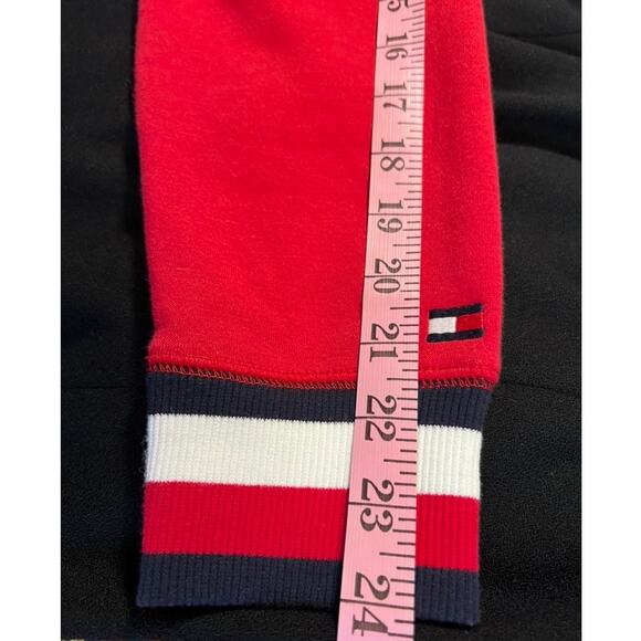 Tommy Hilfiger Logo Hoodie Sweatshirt Dress Size M Red Cozy Streetwear Comfort - Picture 10 of 11